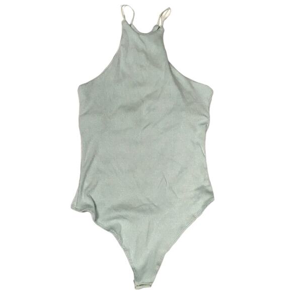 Olivaceous Bodysuit Mint Green Ribbed High Neck Sleeveless Stretch NEW Women's S - Picture 1 of 9